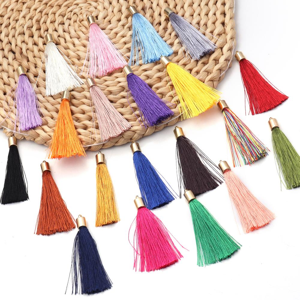 20pcs/lot Colorful Silk Tassels Metal Caps Tassel Charms Pendant For DIY Jewelry Making Handmade Earrings Pendant Accessories