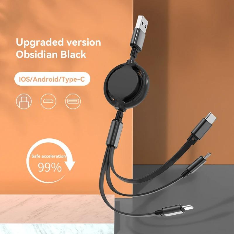 2025 New 3 in1 Data Cable Fast USB Cable For Huawei Honor Retractable Portable Micro USB Type C Charger Cable For IOS Samsung