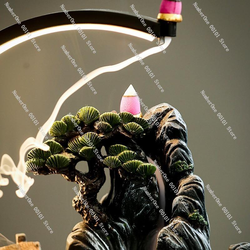 Zen High Mountains and Flowing Water Incense Burner,Sandalwood&Agarwood Incense Lamp for Tea Table Decoration