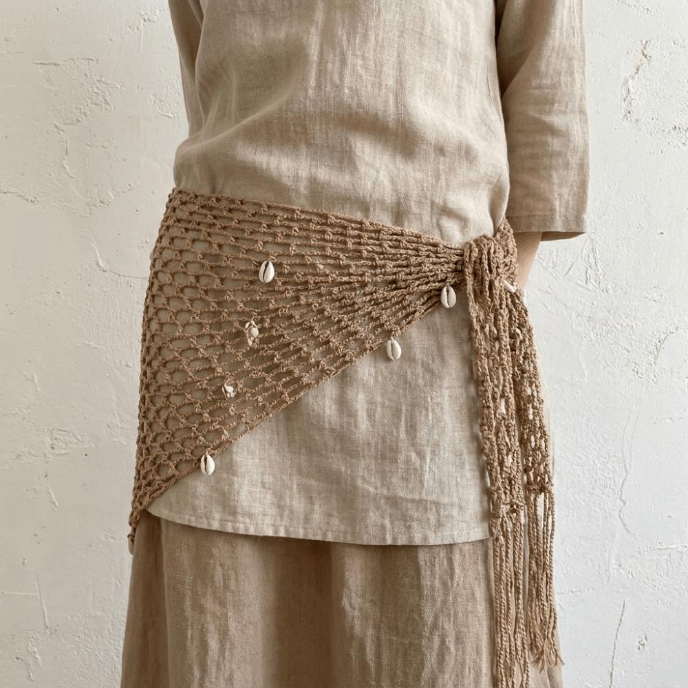 Knitted Crochet Short Skirt Wrap Shell Waist Belt Korean Style Triangle Hip Scarf Outfit