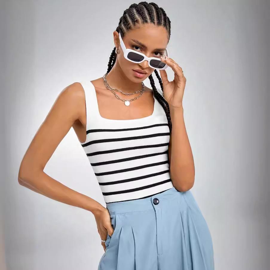 

YYFS Женская мода повседневная летняя весенняя полосатая безрукавка с подтяжками блузки и рубашки L