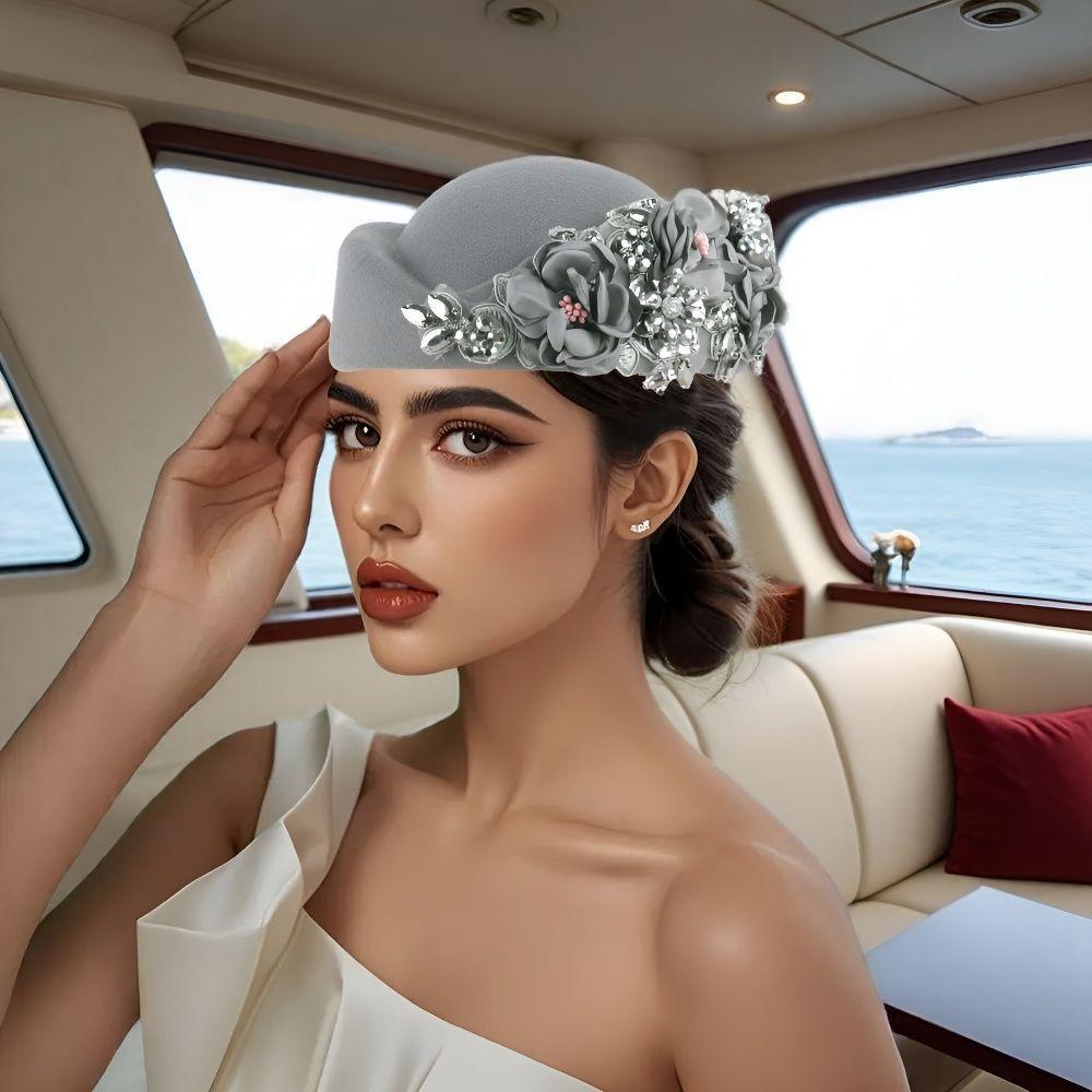 Women's Hat Vintage Chic Floral Beret - Stylish and Elegant Airline Stewardess Hat