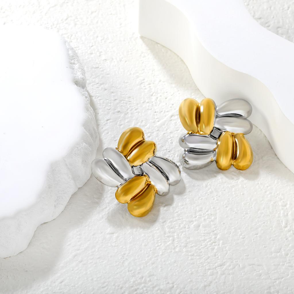 Niche New Splicing Stripe Earrings INS Stainless Steel Irregular Geometric High-End Creative Stud Earrings for Girls Jewelry