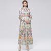 Robe de plage florale magnifique pour les vacances Printemps Été 2026 pour femmes Manches lanterne à col montant Boutonnage simple Ceintures Robe ample en mousseline