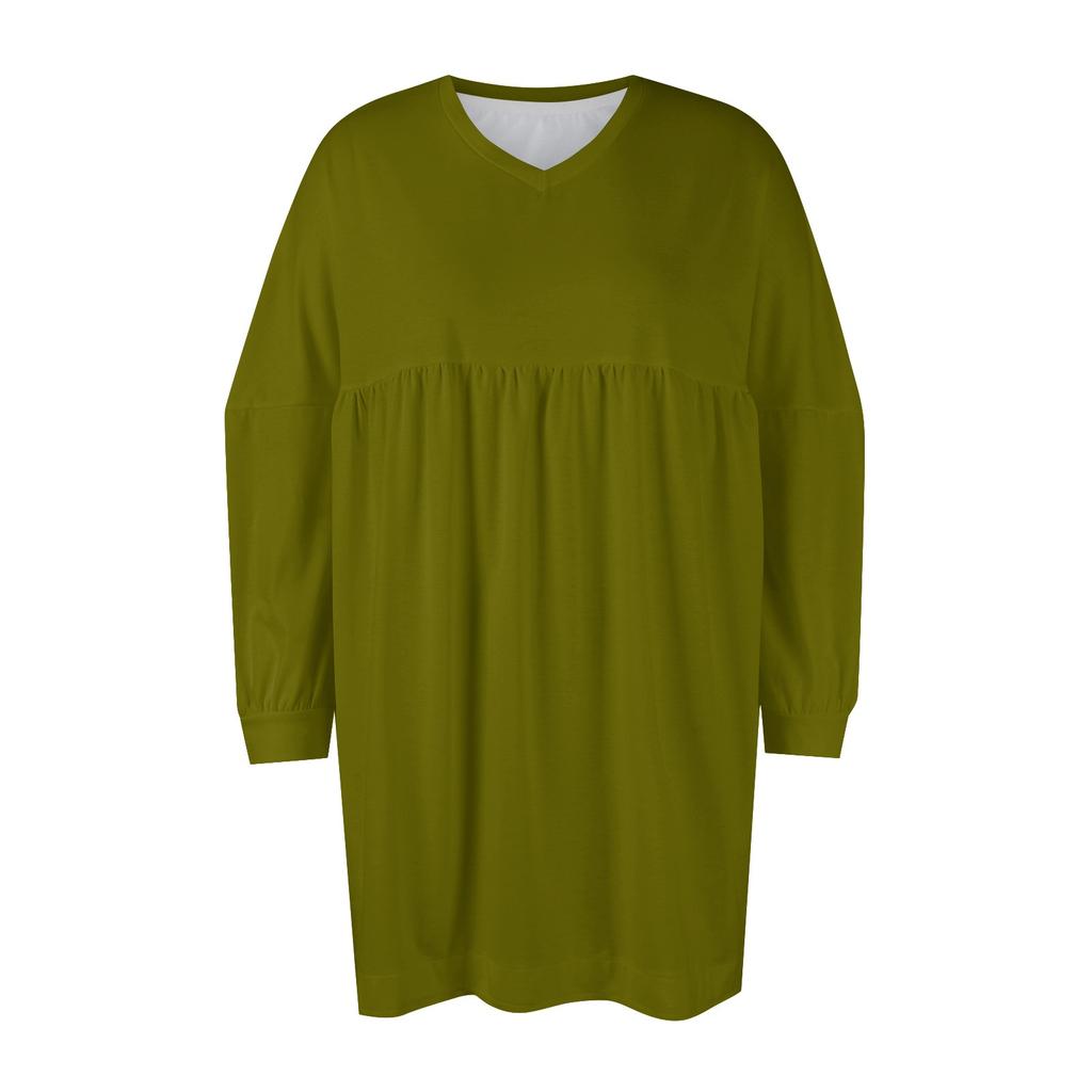 Women's Fashion Casual Large Solid Color Sweatshirt V-Neck Long Sleeve Loose Dress