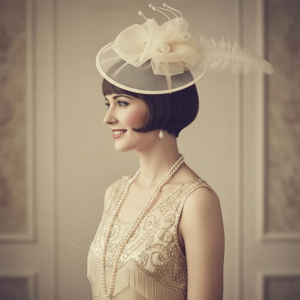 Elegant Vintage Fascinator Hat Pearl Masquerade Hair Band Bride Headdress  Stage Performance