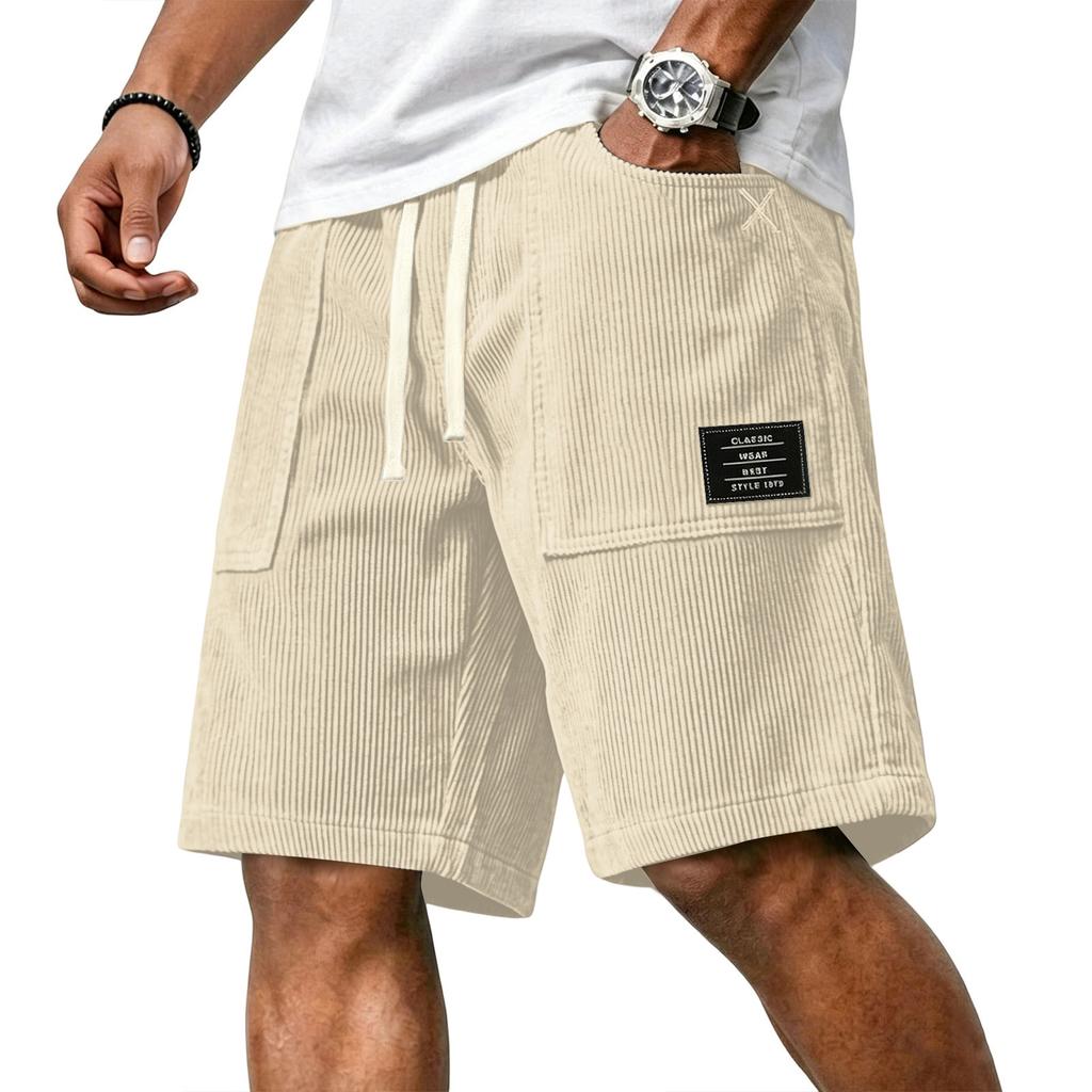 Men's Casual Corduroy Drawstring Shorts Relaxed Fit Lightweight Breathable Fabric Comfortable Waistband Suitable for Daily Wear