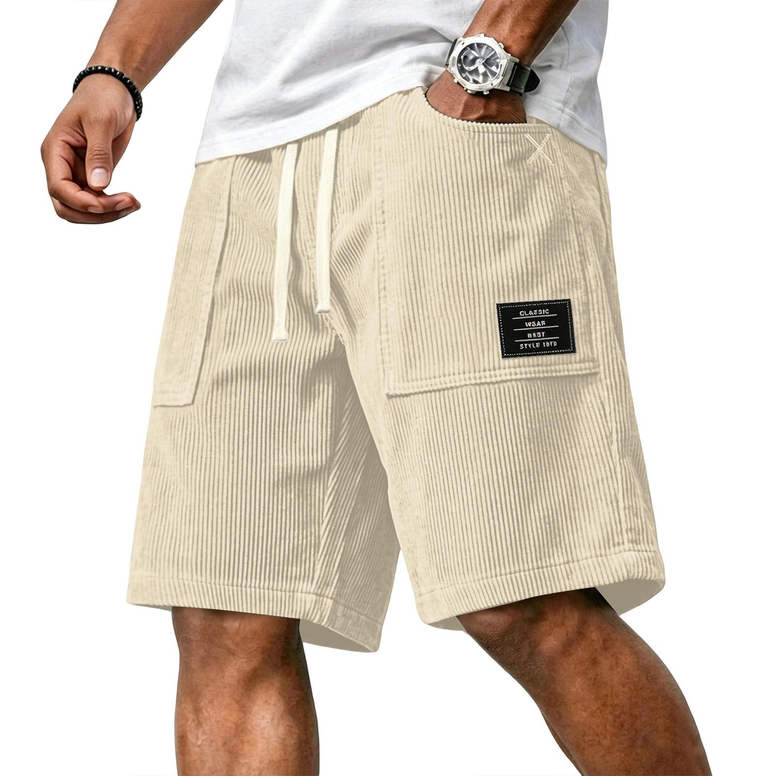 

Men s Casual Corduroy Drawstring Shorts with Patch Pockets and Adjustable Waistband Comfortable Fit for Everyday Wear M