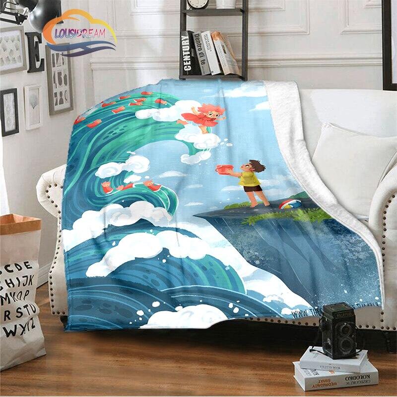 Ponyo On the Cliff Cute Cartoon Blanket Miyazaki Hayao Animation Series Blanket Four Seasons Blanket for Children and Adults