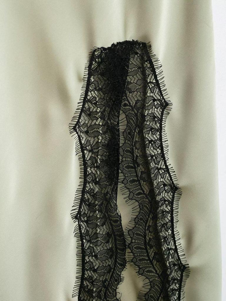 Spring 2026 European & American Lace Trim Camisole Maxi Dress with Sexy Slit