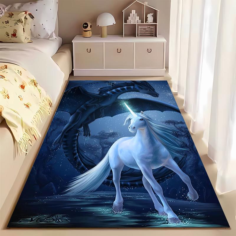 "Fantasy Unicorn and Dragon Night Sky Carpet, Living Room Decor" Suitable for Use As an Anti-slip for Living Room Bedroom Sofas