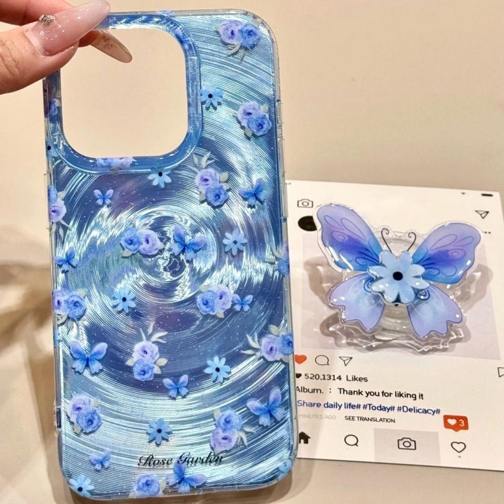 Iridescent Glossy Phone Case for iPhone 11 13 14 15 16 17 Pro 17 13 14 15 Pro Max High Quality Fantasy Floral Style Full Protection Shell