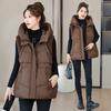 A-word Vest Down Cotton Padded Jackets Short Waistcoat Mid-Length Slim Hooded Autumn Winter Jackets Solid Women's Coats