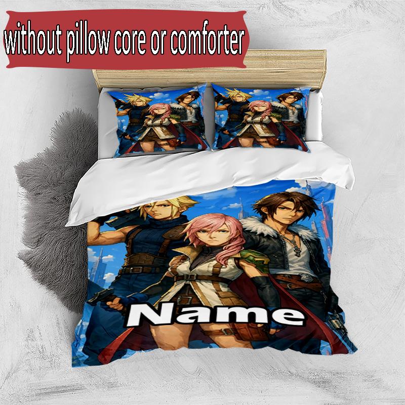 3pcs Duvet Cover Set (1*Duvet Cover + 2*Pillowcase, Without Core), Custom Name Final Fantasy Pattern Bedding Set, Home Bedroom Decor Gift