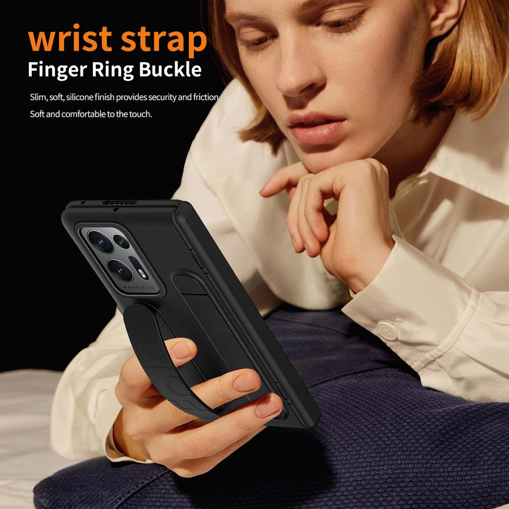 For Oppo Find N2 5G Case Kickstand Wristband PC Phone Cover with Tempered Glass Film