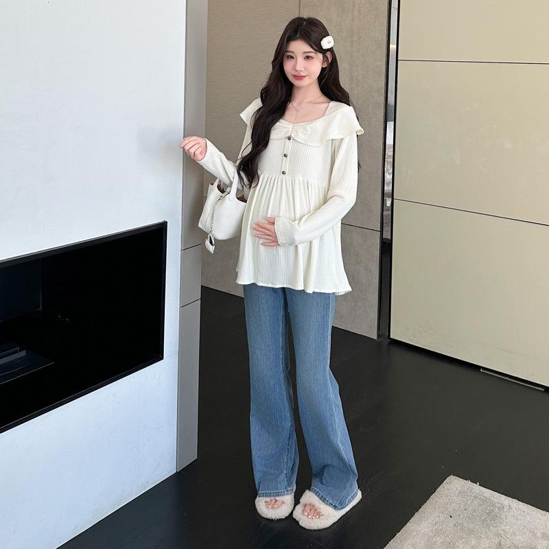 2025 Fall/Winter French Pleated Ruffle Knit Maternity Top M