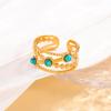 18K Gold Plated European Retro Stainless Steel Turquoise Ring - Vintage Exaggerated Women's Personality Jewelry