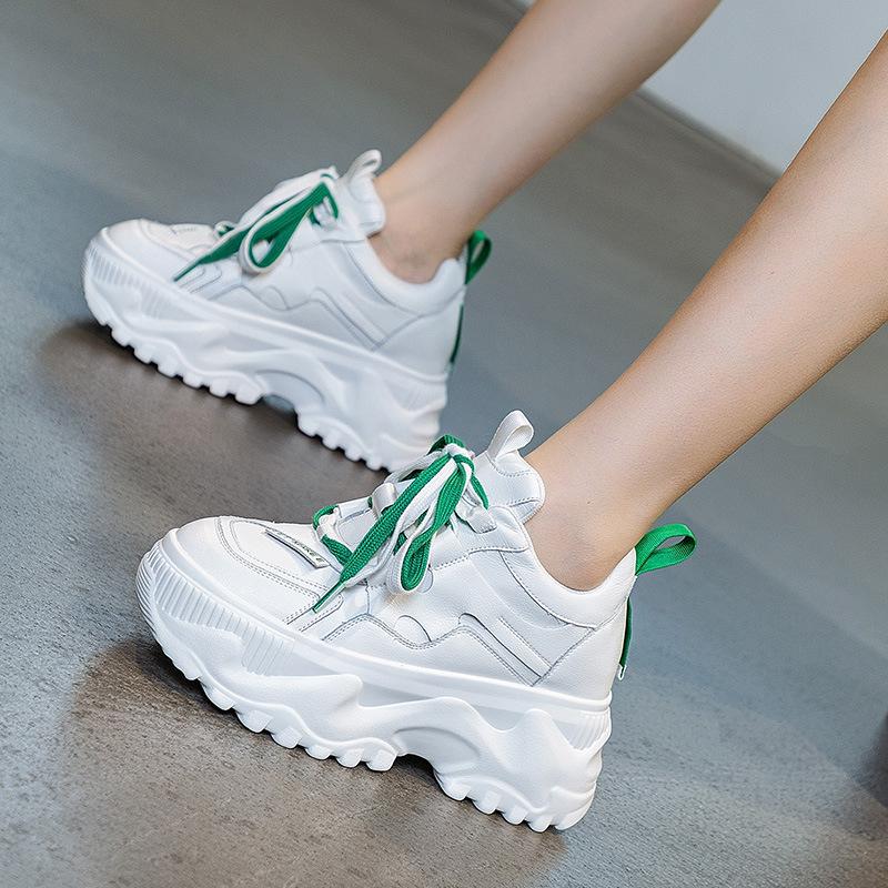 

Women s new leather breathable sports thick sole inner height increase small size white shoes 40