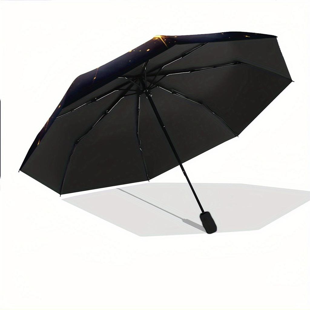 Automatic Open/Close Umbrella with One-Touch Button - Elegant Golden Star & Smaller Stars Design, Compact Folding Umbrella wit
