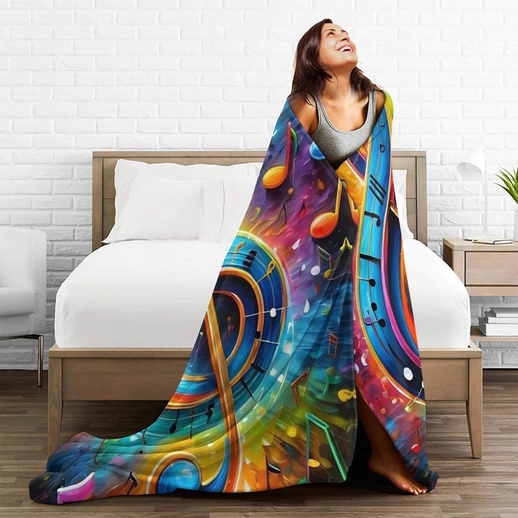 Colorful Musical Note Music Score Blankets Soft Warm Flannel Throw Blanket Bedspread for Bed Living Room Picnic Travel Home Sofa