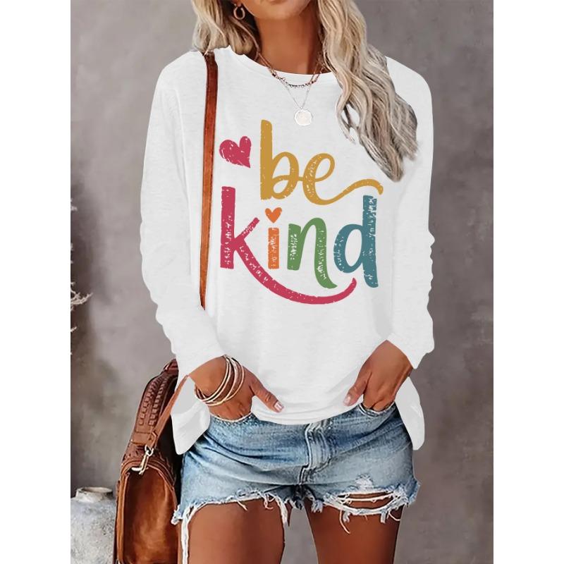 Women's Printed Design Round Neck Fashionable Long Sleeve T-Shirt