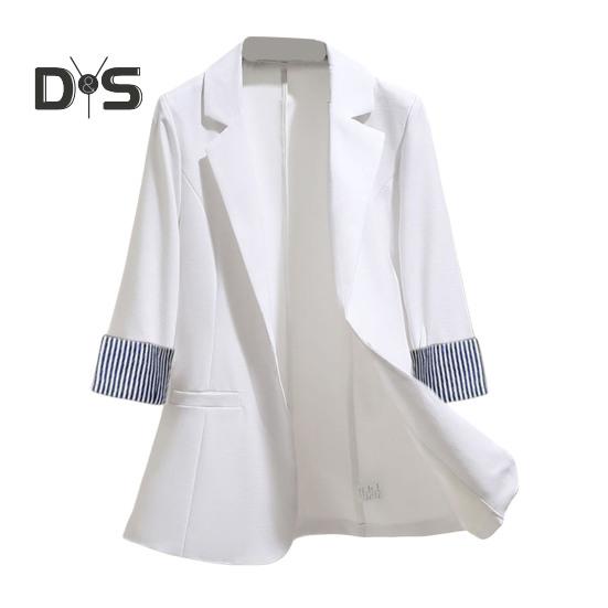 

Женский пиджак с лацканами, рукавом 3/4, полосатыми манжетами, пиджак с одной пуговицей, карманы, свободный крой, деловая рабочая одежда XXL белый