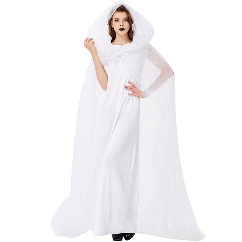 Halloween White Ghost Bride Costume, Masquerade Ghost Festival Vampire Cape Dress Costume