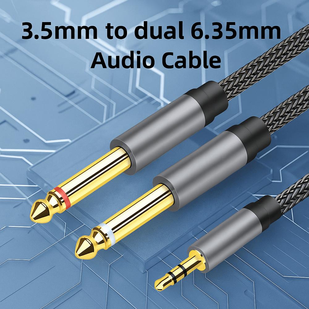 2 in 1 3.5mm To 2 6.35mm Audio Cable 3.5mm Jack To 6.5mm Jack Cable  Speaker/Mixer/Amplifier/TV