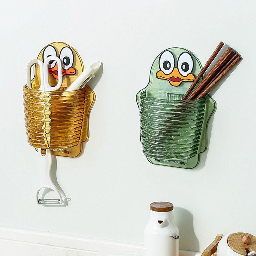 Plastic Wall Toothbrush Holders Punch-free Drainage Storage Rack Cute Cartoon Storage Box  Kitchen