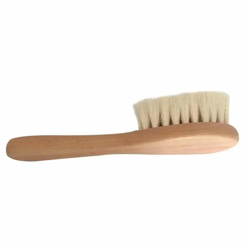2 Pcs Newborn Wool Baby Wooden Brush Comb Newborn Hair Brush Infant Head Massager Portable Comb Hair Bath Brush Comb