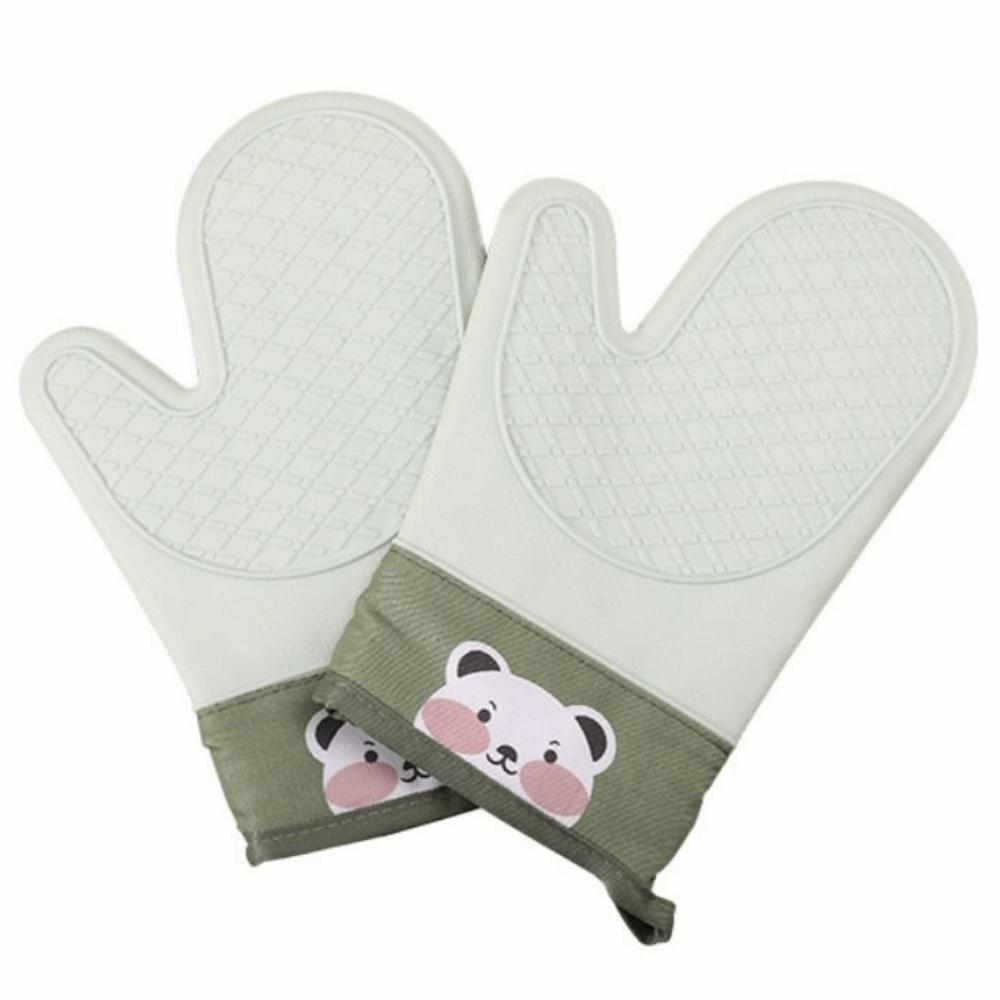 2Pcs Cartoon Bear Oven Mitts Heat Resistant High Temperature Gloves Baking Mitts  Kitchen