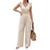 Summer Women's Jumpsuit V Neck Ruffle Sleeveless High Waist Wide Leg Pants Casual Elegant Back Bow Tie One Piece Outfits for Vacation