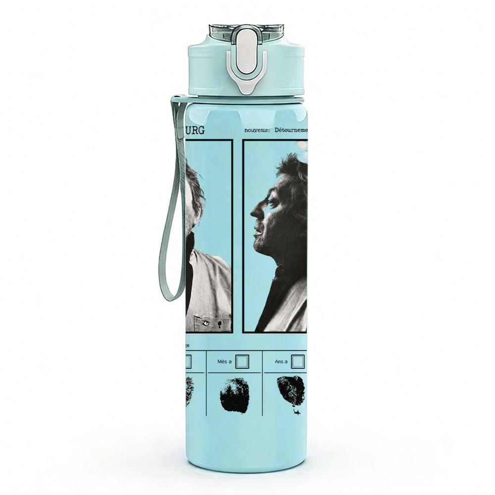 1PC Black White Duo Photo 750ml Sports Water Bottle Leakproof Straw Lid Outdoor Office Home