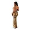 European and American style sexy hollow women's fashion V-neck irregular printing long dress