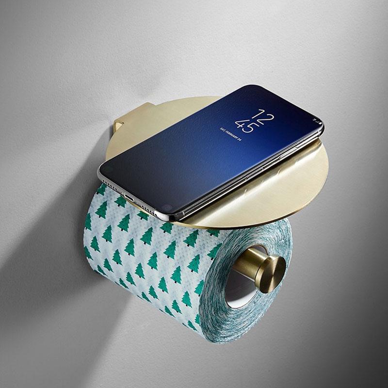 Brushed Gold bathroom Suite 304 Stainless Steel Paper Towel rack Towel Ring Rack Towel Bar Circular Wall Mounted Towel Rack