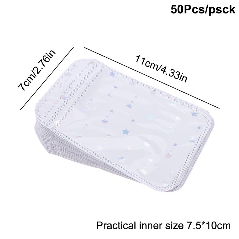 

50 шт. Зиплок пакет в форме звезды Лазерный упаковочный пакет Пластиковые пакеты для запайки Многоразовый пакет для продуктов Серьги Ожерелье Сумка для хранения ювелирных изделий Подарочные пакеты 7cm×11cm