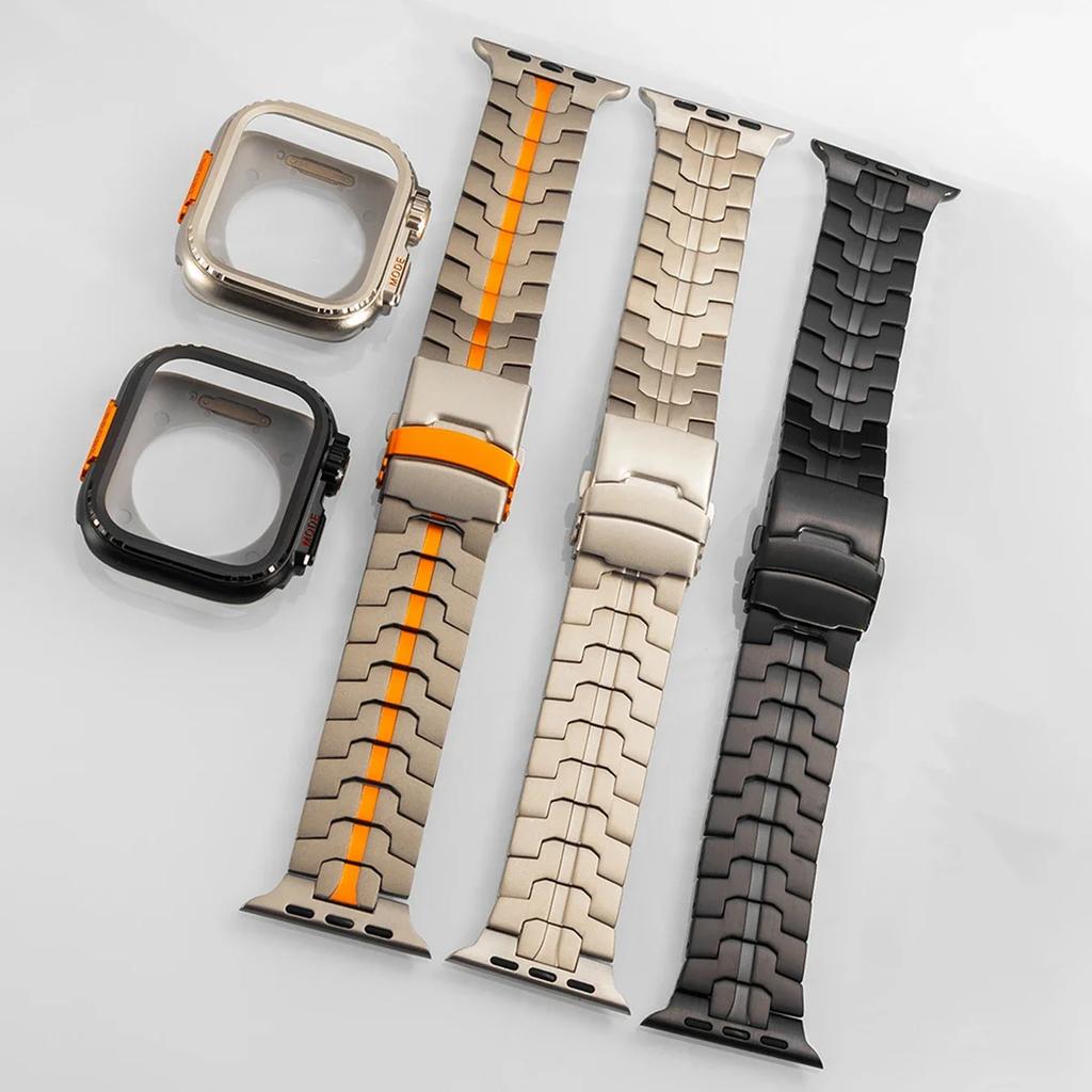 Fodral + Titanarmband för Apple Watch 45mm 44mm Heltäckande Metallfodral Armband för Iwatch Serie 9 8 7 6 SE 5 Byt ut till delar