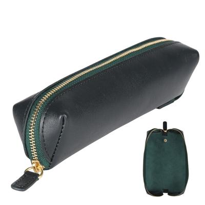 Lightex Echtes Rindsleder Stifteetui Full pcase01 Etui, Flach, 100% Pflanzlich gegerbtes Leder, (Dunkelgrün)