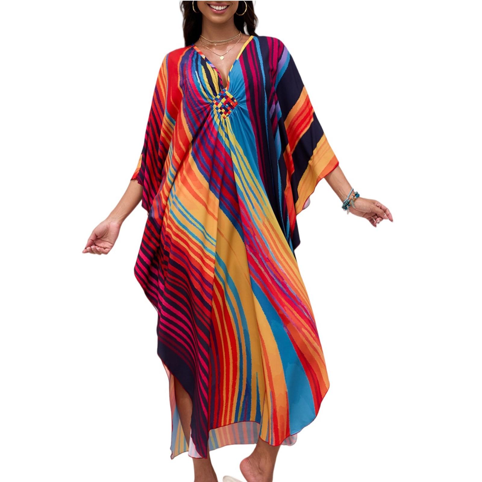 

Женское платье, красочные цветочные принты, свободный халат для отпуска, бикини, защитный халат от солнца One Size винный