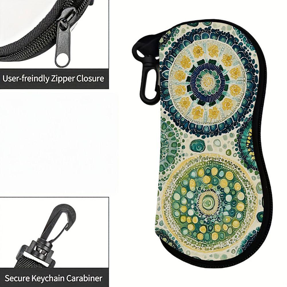 2D-Bohemian Mandala Pattern Protective Sunglasses Case, Vintage Floral Print Eyeglasses Storage Pouch, Portable Soft Eyewear Holder for Travel and Dai