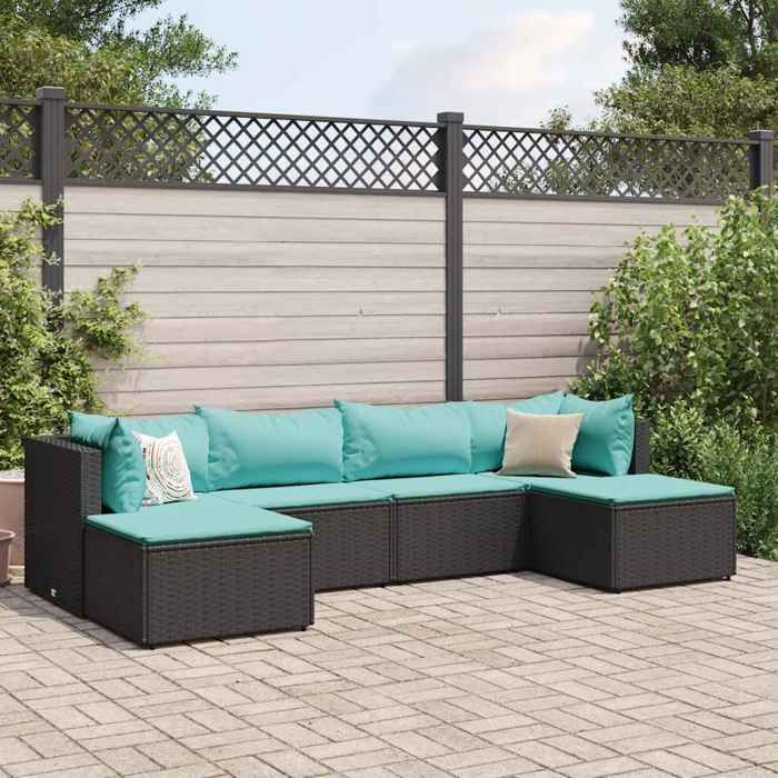 VidaXL Salon de jardin 6 pcs avec coussins Noir Résine tressée, ensemble de canapés d'extérieur, canapé d'angle de jardin, 3308244