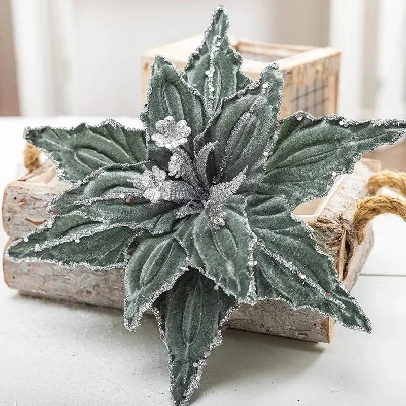 

1PC DIY Christmas Tree Ornaments Wreath 26cm Faux Flowers Xmas Tree Sequins Artificial Flower Home Wedding Party Decoration Gift