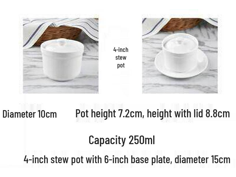 Bird's Nest Ceramic Double-Boiler Soup Pot with Lid - Small Stew & Dessert Pot with Double Handles for Hotel Steamed Egg Bowls.