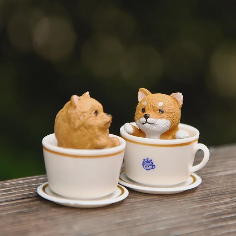 Shiba Inu Teacup Dog & Tiger Ornament - Coffee Cup Puppy Doll for Desktop Decoration