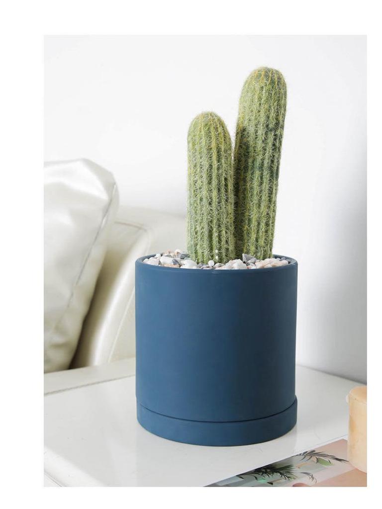 Morandi Colorful Ceramic Cylinder Flower Pots with Saucers for Indoor/Outdoor Plants