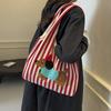 A Stylish and Casual Striped Tote Bag Featuring a Cute and Fun Dachshund Embroidery Pattern, Durable Bag Has a Nylon Lining, Suitable for Charming