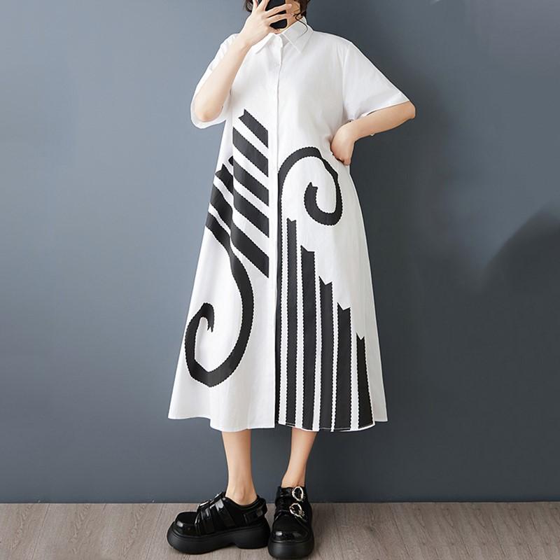 

short sleeve Plus size cotton vintage new in dresses for women casual loose long summer Shirt dress