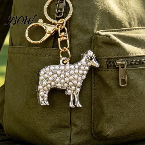 Alloy Keychains Faux Pearl Sheep Keychain, Zinc Lamb Car Key Ring Mini Holder, Handbags Backpacks Charm Decorative Accessory for Women Girls