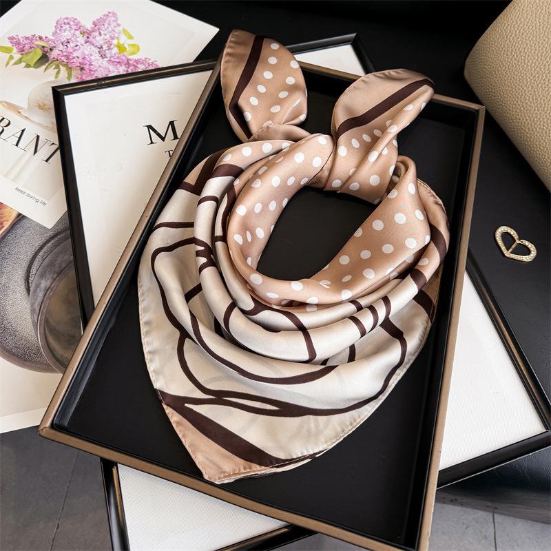 Flower polka dot simulation silk printing women's silk scarf square scarf high-end shawl sunscreen neck scarf headscarf scarf