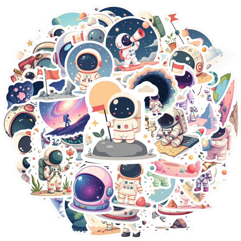 35-200 Stück Raumstation Astronauten Aufkleber Cartoon Graffiti Decals DIY Handy Laptop Notizbuch Koffer Wasserdichter Aufkleber